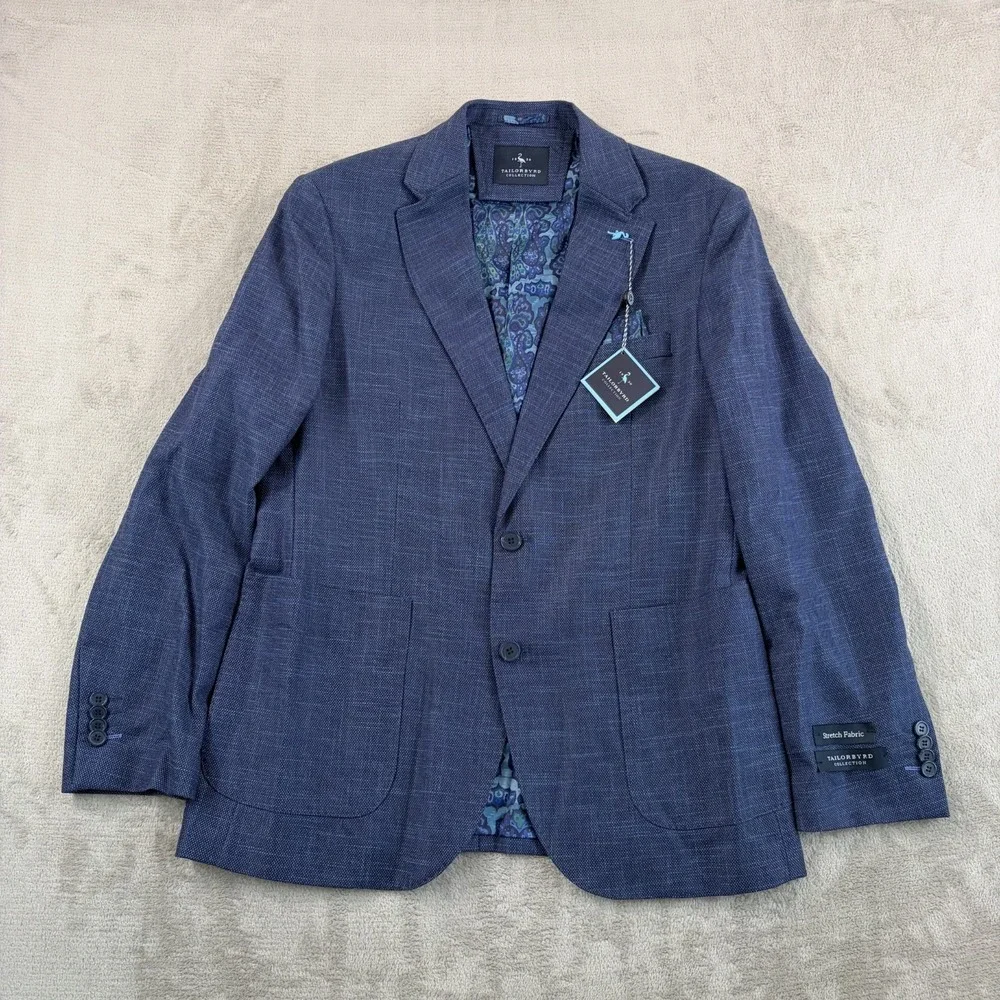 Tailorbyrd Stretch Fabric Sport Coat Blazer in Denim‎ Blue Men 40R 2-Button NWT